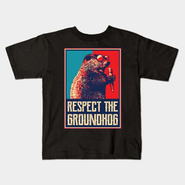 Respect The Groundhog Woodchuck Photo Ground Hog Day Kids T-Shirt by aneisha